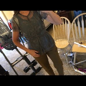 Women’s sheer gray snap front top.  Size 10.  Beautiful lace look.